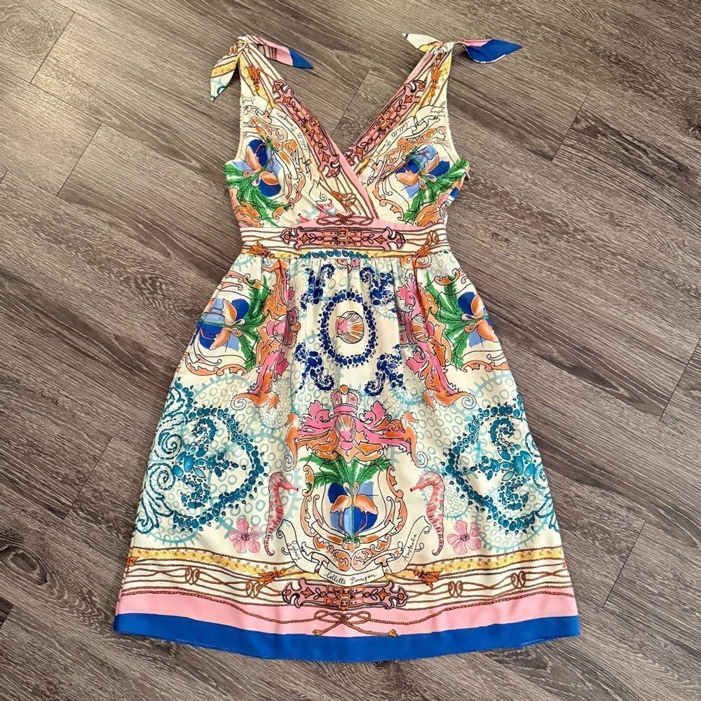 Anthropologie Multicolor Floral Medallion Print Tie-Shoulder Dress